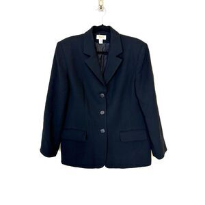 Talbots Wool Blazer Women's 14P Black‎ Worsted Business Vintage
